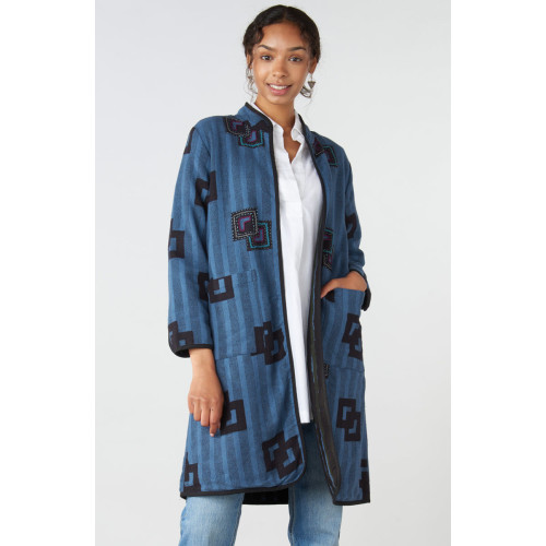 Amulya Reversible Band Collar Jacket - Marine/Black