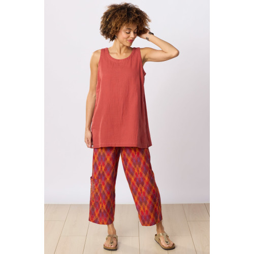 Kesari Ikat Pull-On Cargo Crop Pant - Fire red/Multi Kesari Ikat Pull-On Cargo Crop Pant - Fire red/Multi