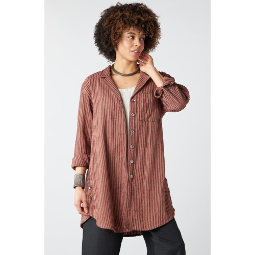 Parulia Chenille Stripe A-line Shirt Jacket - Ambrosia Parulia Chenille Stripe A-line Shirt Jacket - Ambrosia