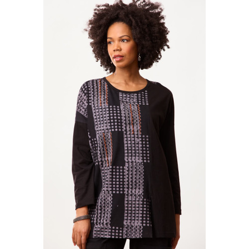 Farida Batik Print Jersey Oversized Tee - Black/Slate Farida Batik Print Jersey Oversized Tee - Black/Slate