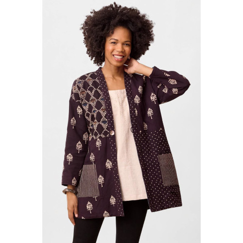 Kanchi Reversible Collarless One Button Jacket - Black/Multi/Dark denim Kanchi Reversible Collarless One Button Jacket - Black/Multi/Dark denim