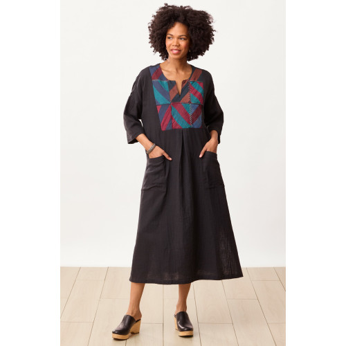 Reshma Cotton Double Gauze Kaftan - Black/Multi Reshma Cotton Double Gauze Kaftan - Black/Multi