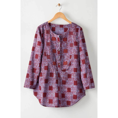 Misha Block Print Long-Sleeve Tunic - Light periwinkle/Multi Misha Block Print Long-Sleeve Tunic - Light periwinkle/Multi