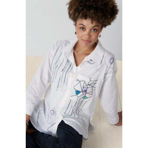 Savani Organic Cotton Embroidered Sampler Shirt - White/Multi Savani Organic Cotton Embroidered Sampler Shirt - White/Multi