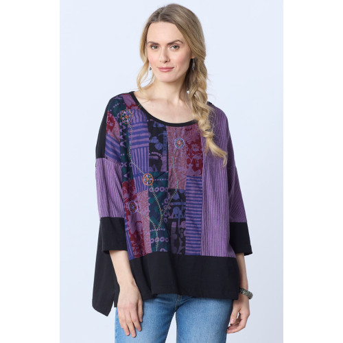 Nasima Upcycled Patchwork Oversized Boxy Tee - Bright violet/Chindi Nasima Upcycled Patchwork Oversized Boxy Tee - Bright violet/Chindi
